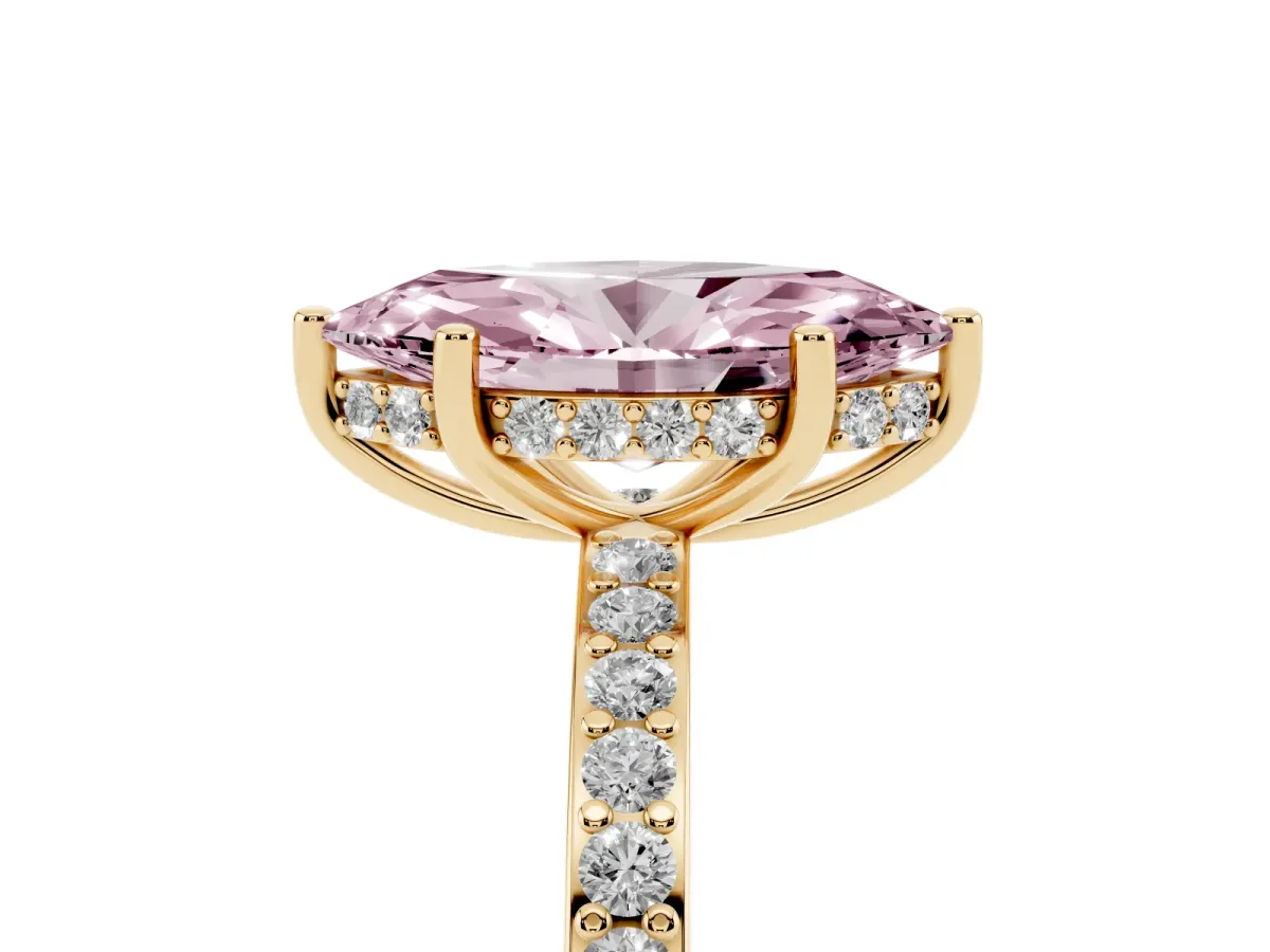 Fancy Pink Marquise Cut Cut Diamond Pavé Band Ring with Four-Prong Setting Yellow gold