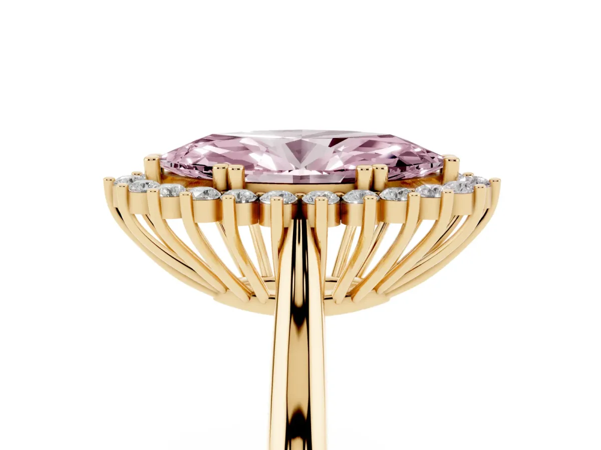 Fancy Pink Marquise Cut Cut Diamond Halo Ring with Solitaire Band and Prong Setting Yellow gold