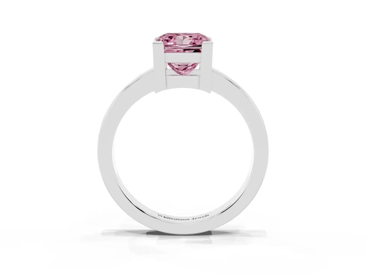 Fancy Pink Princess Cut Cut Solitaire Ring with Four-Prong Setting and Classic Band Silver