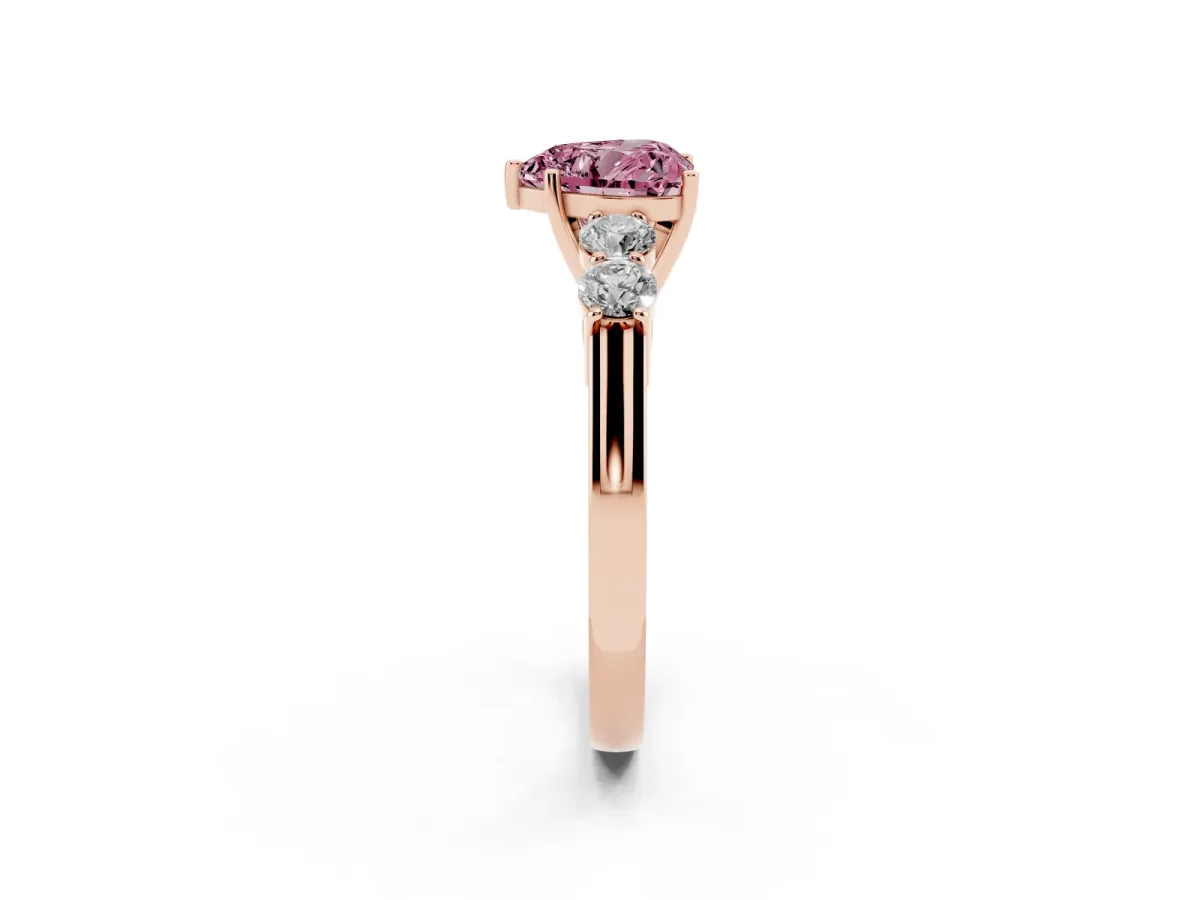 Fancy Pink Heart Cut Cut Diamond Five-Stone Prong Set White Gold Ring Rose gold
