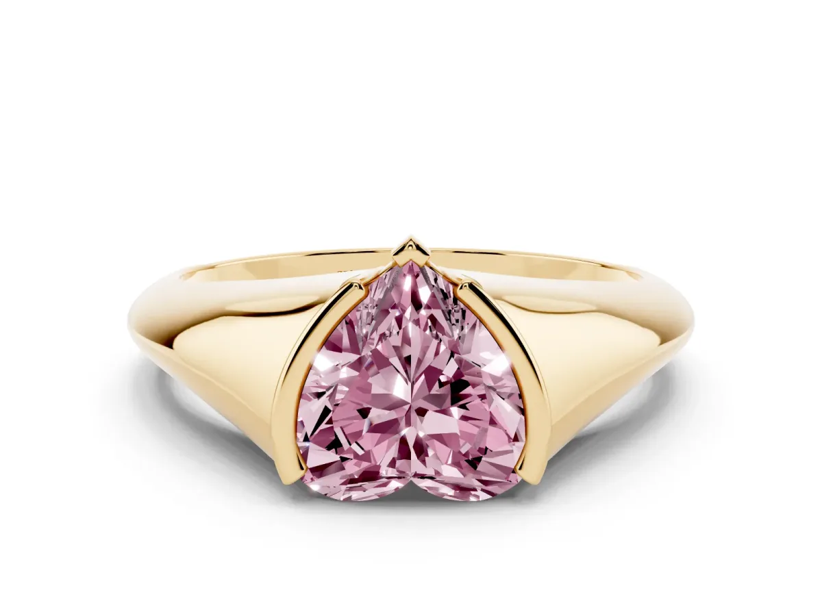 Fancy Pink Heart Cut Solitaire Tension Set Diamond Ring Yellow gold