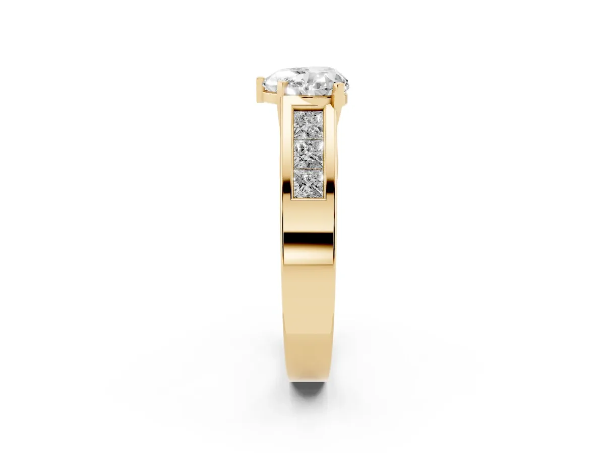 Heart Cut Cut Channel Set Solitaire Ring with Four-Prong Setting Yellow gold