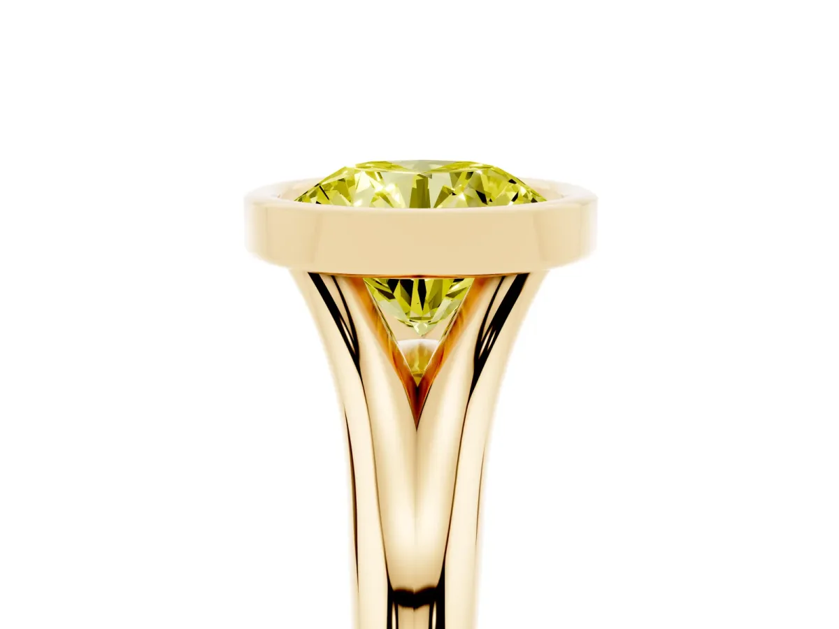 Fancy Yellow Bezel Set Round Cut Solitaire Diamond Ring with Smooth Band Yellow gold