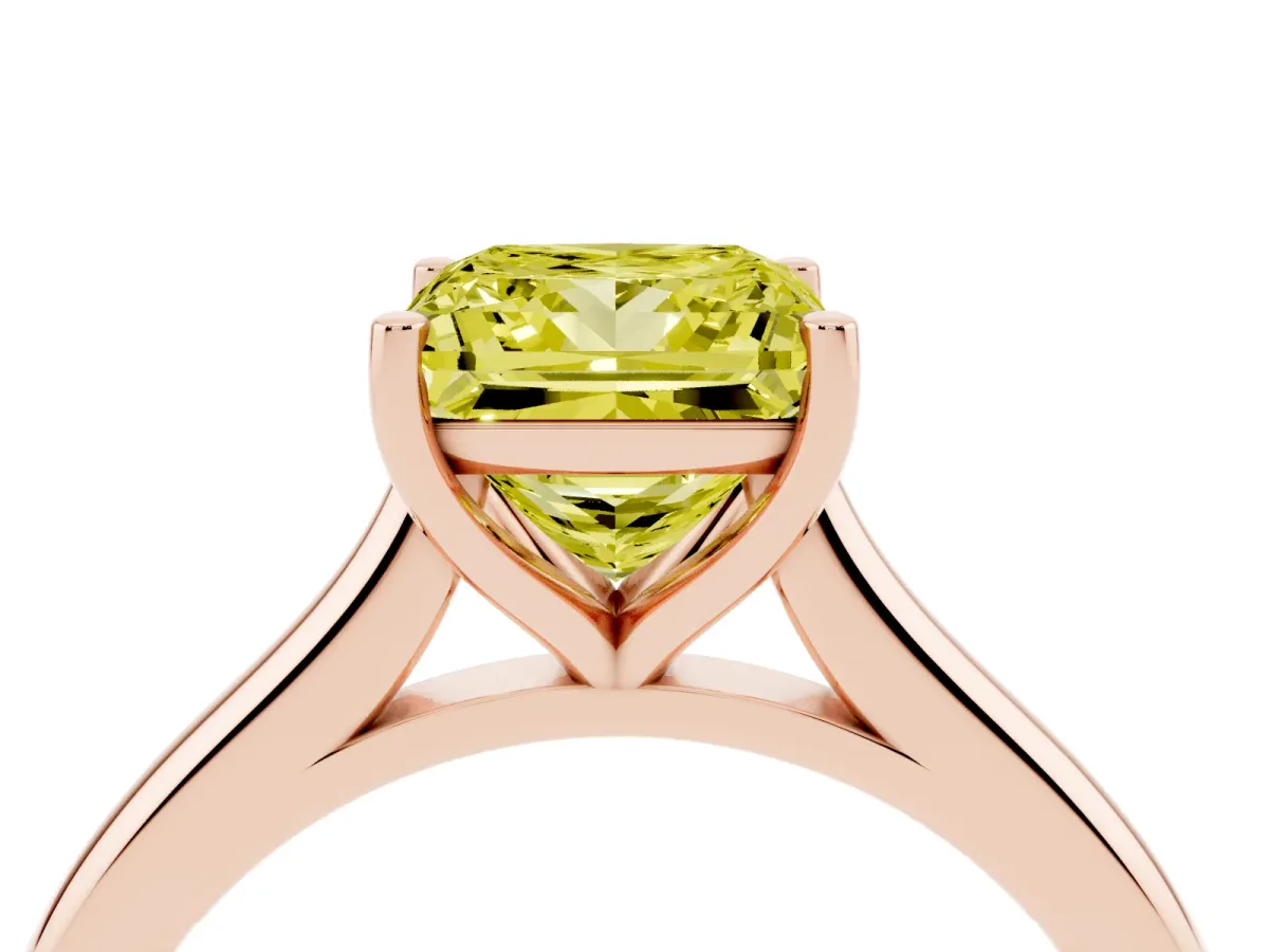 Fancy Yellow Princess Cut Cut Solitaire Ring with Cathedral Band and Four-Prong Setting Rose gold