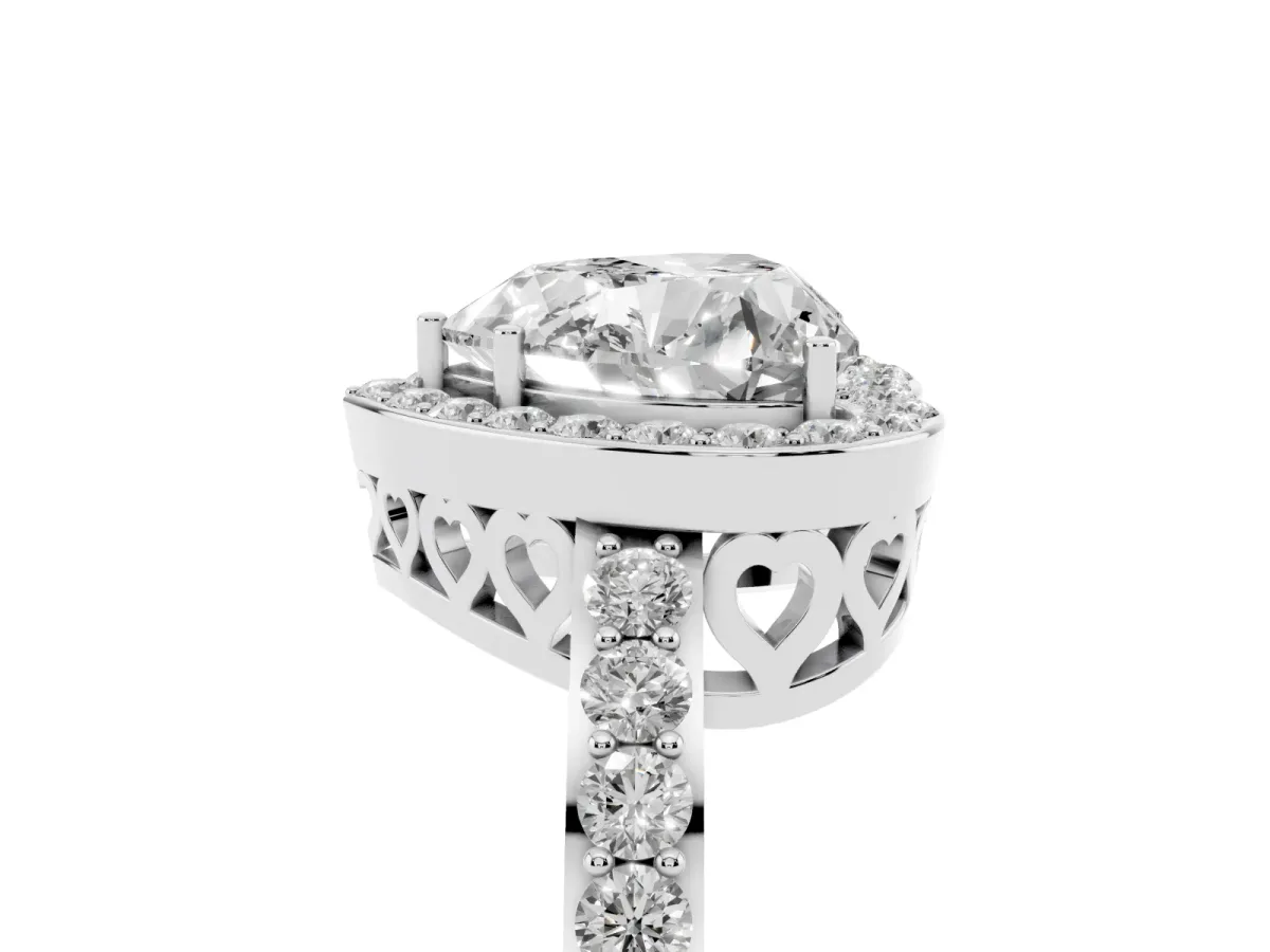 Heart Cut Halo Diamond Pavé Band Ring with Prong Setting Platinum