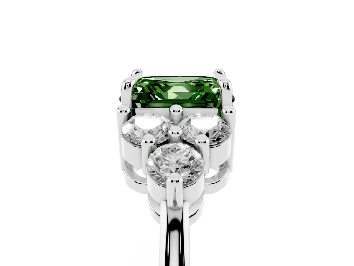 Fancy Green Asscher Cut Brilliant Diamond Cluster Accent Solitaire Ring with Prong Setting Platinum