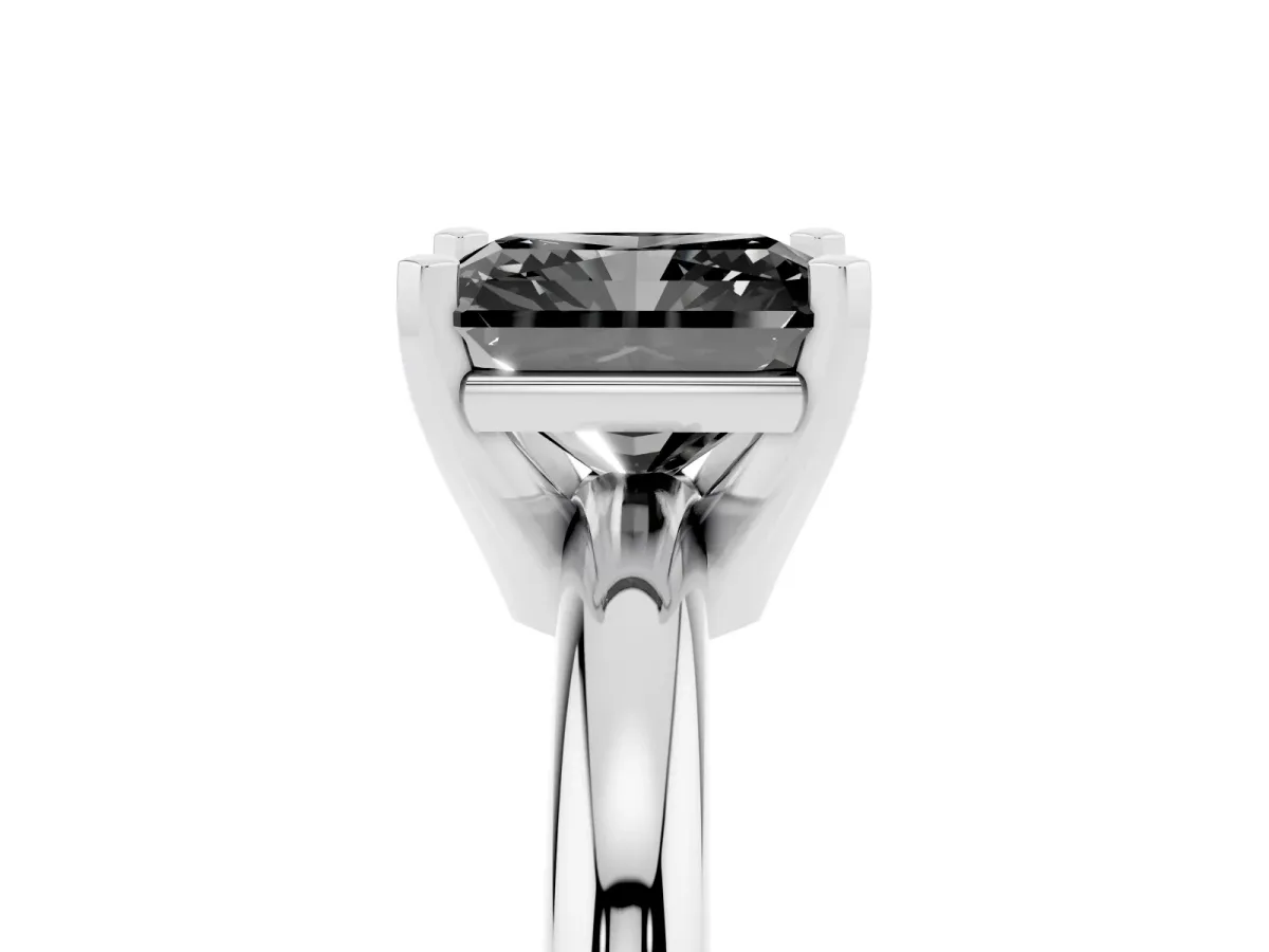 Fancy Black Radiant Cut Diamond Solitaire Engagement Ring with Round Band and Four-Prong Setting Silver