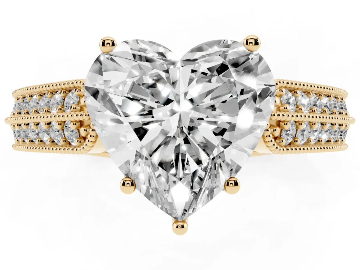 Heart Cut Cut Pave Split Shank Engagement Ring with Four-Prong Setting Yellow gold