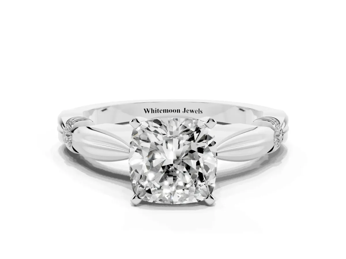 Cushion Cut Solitaire Diamond Twisted Band with Four-Prong Setting Silver