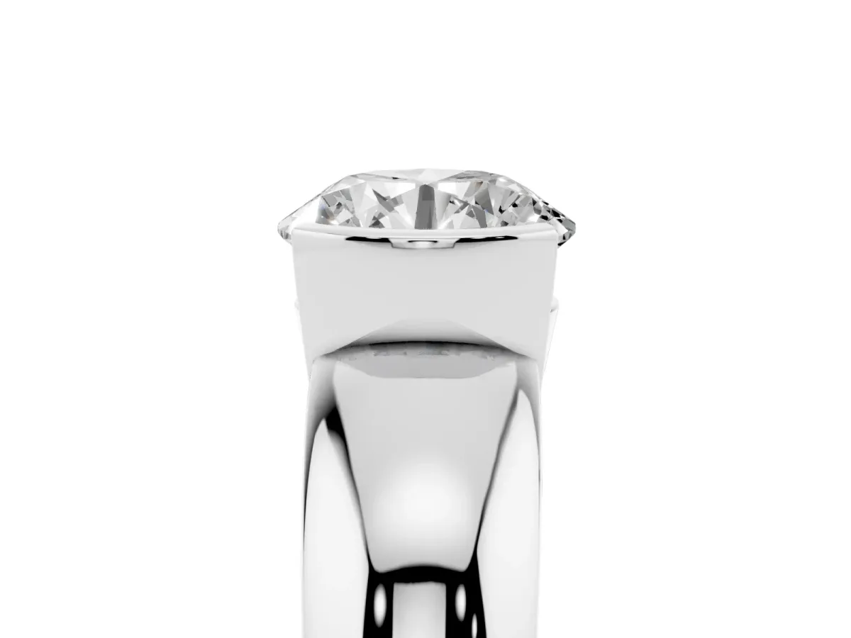 Round Cut Solitaire Tension Set Diamond Ring with Wide Band Silver