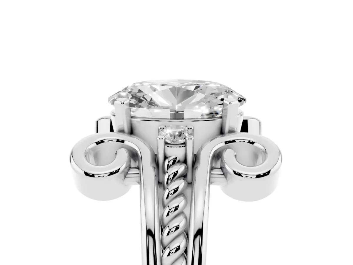 Oval Cut Solitaire Twisted Band Scroll Prong Ring Silver