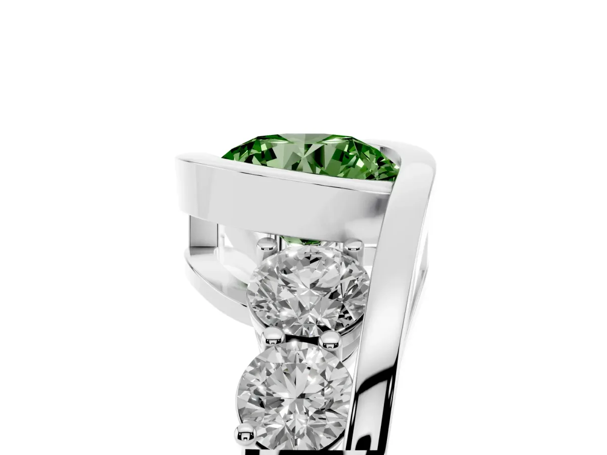 Fancy Green Bezel Set Round Cut Diamond Bypass Ring with Round Accents Silver