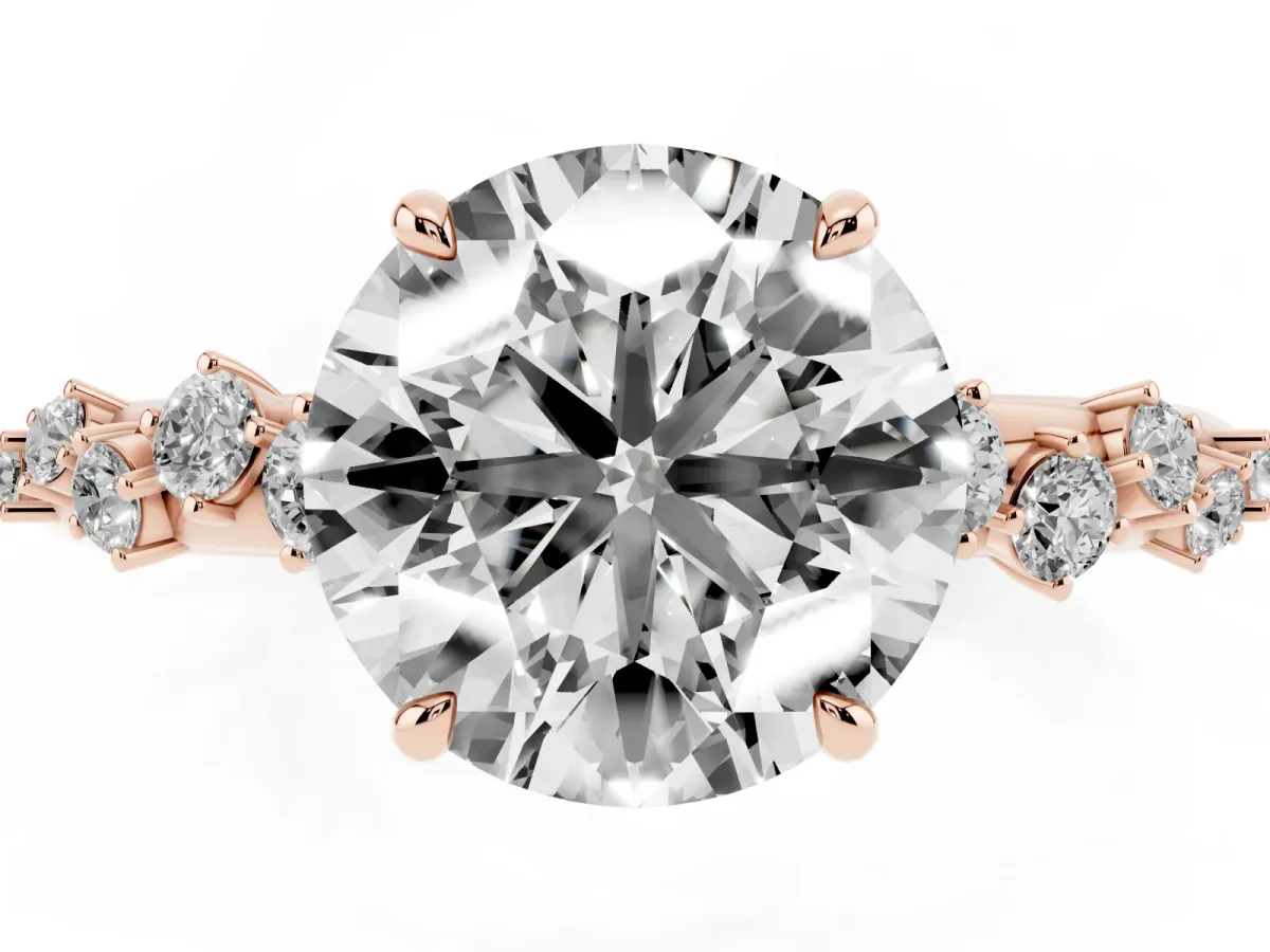 Round Cut Diamond Cluster Prong-Set Solitaire Ring Rose gold