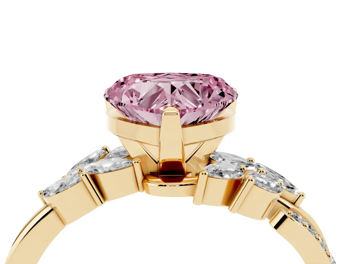 Fancy Pink Heart Cut Solitaire Marquise Twist Band with Six-Prong Setting Yellow gold