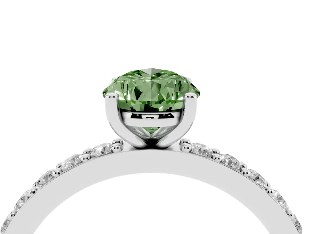 Fancy Green Pear Cut Cut Diamond Solitaire with Pave Band and Four-Prong Setting Silver