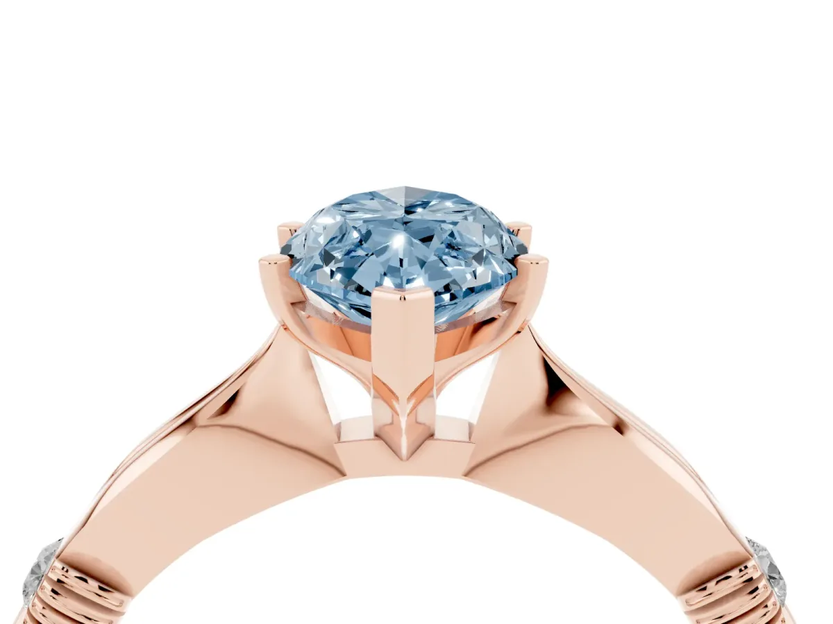 Fancy Blue Marquise Cut Solitaire Diamond Twisted Band with Four-Prong Setting Rose gold