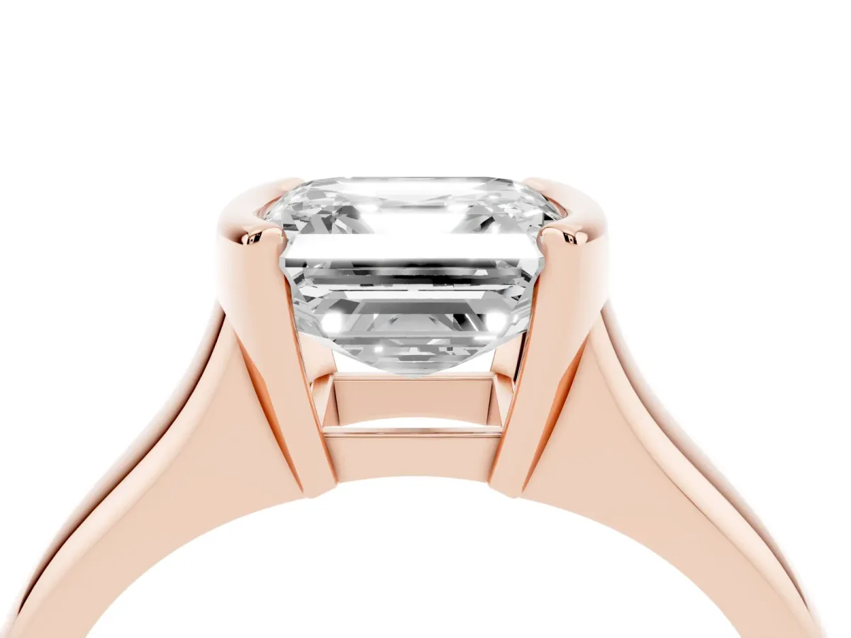 Asscher Cut Solitaire Tension Set Diamond Ring with Split Shank Band Rose gold
