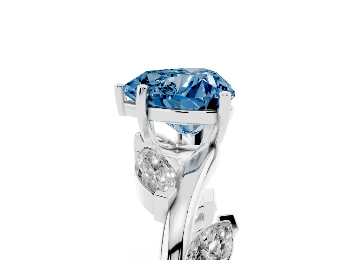 Fancy Blue Heart Cut Solitaire Twisted Band Marquise Accent Prong Setting Ring Silver