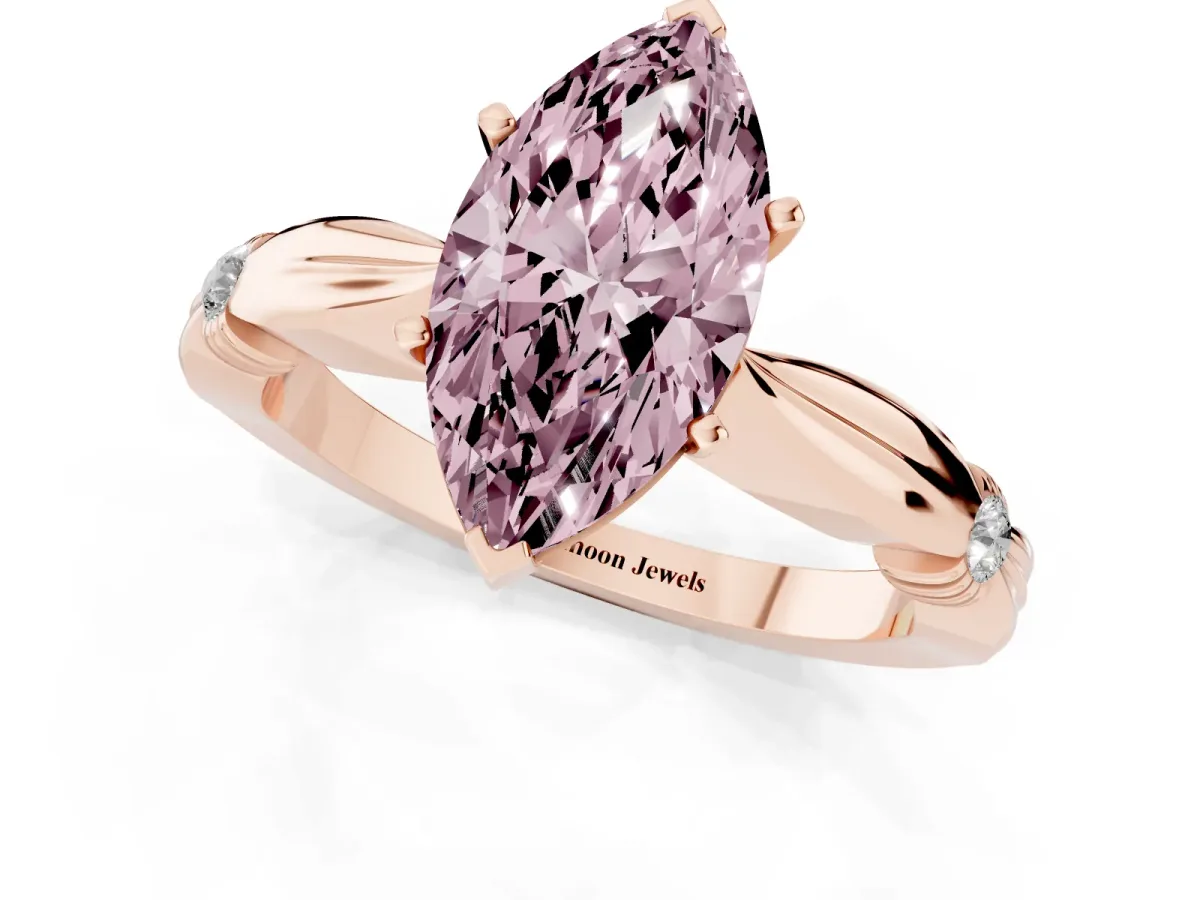 Fancy Pink Marquise Cut Solitaire Diamond Twisted Band with Four-Prong Setting Rose gold