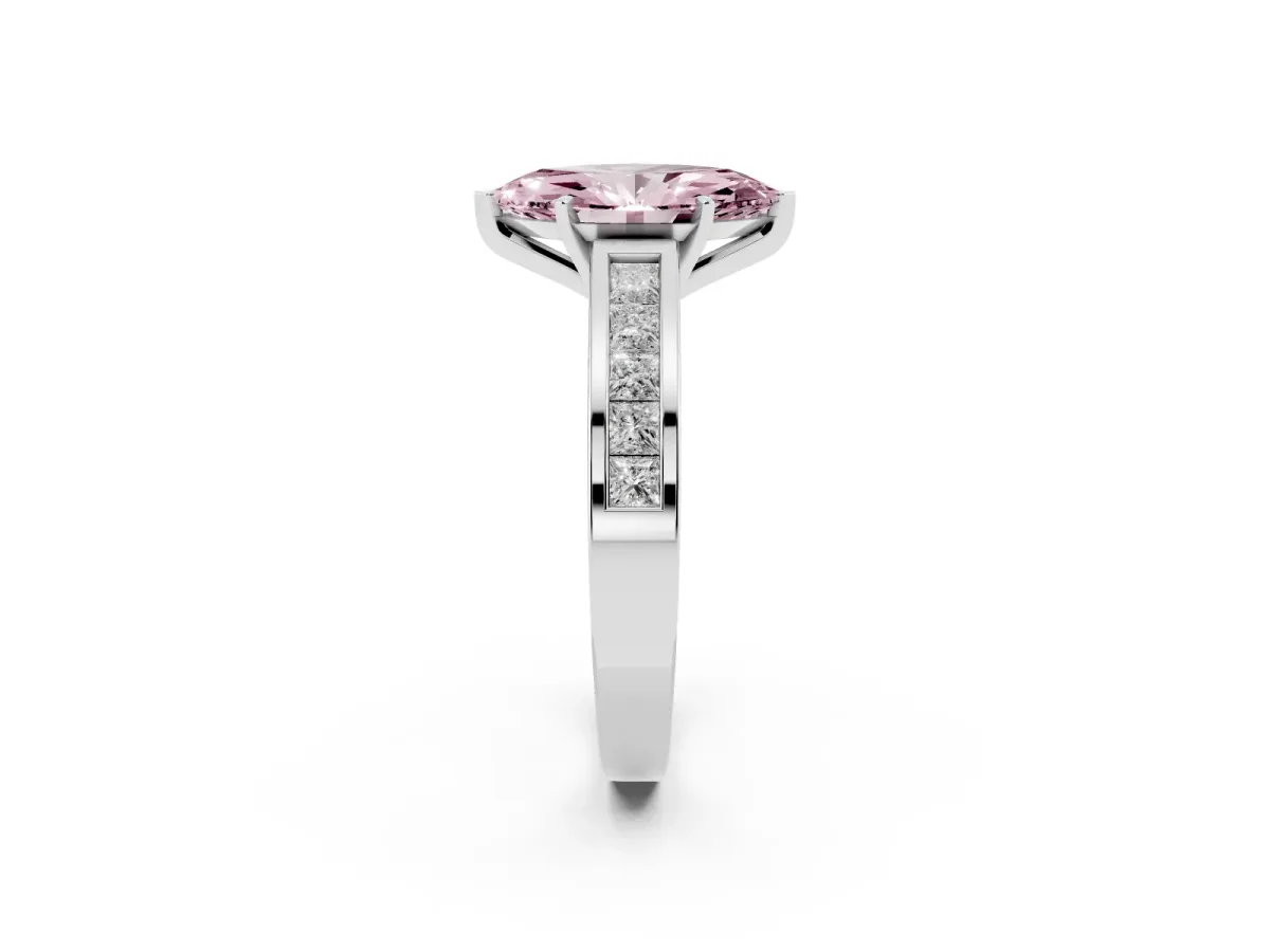 Fancy Pink Marquise Cut Solitaire Diamond Ring with Channel-Set Band and Four-Prong Setting White gold