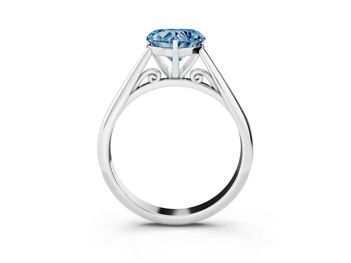 Fancy Blue Heart Cut Diamond Solitaire Engagement Ring with Cathedral Setting and Four-Prong Mount White gold