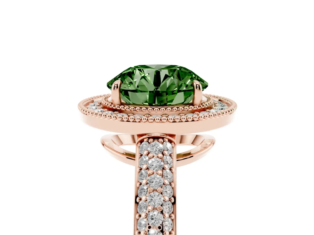 Fancy Green Round Cut Cut Halo Diamond Pave Band with Four-Prong Setting Rose gold