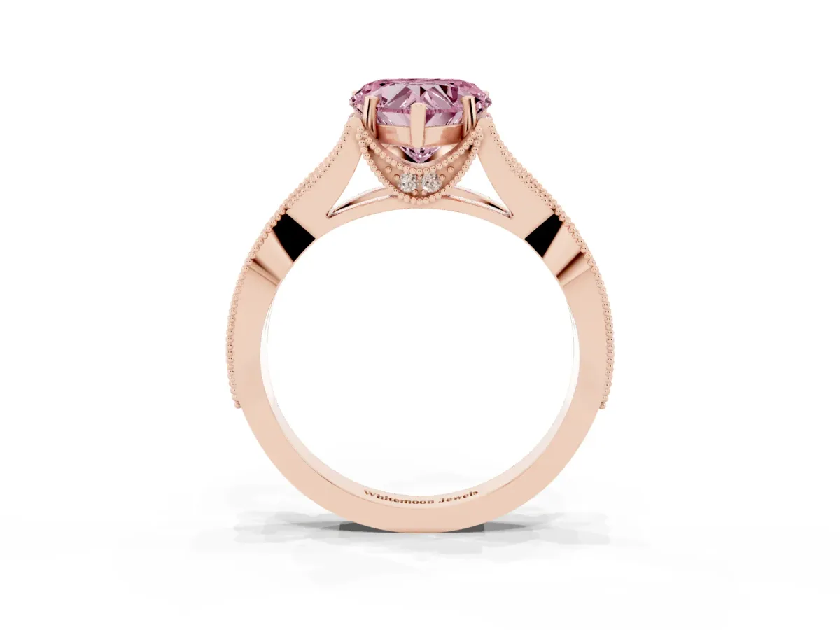 Fancy Pink Heart Cut Cut Diamond Twisted Band with Milgrain Pave Setting and Four-Prong Setting Rose gold