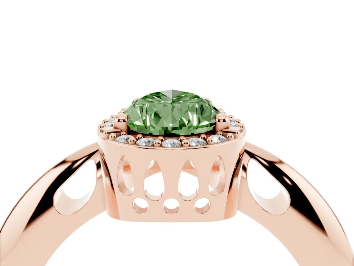 Fancy Green Pear Cut Cut Diamond Halo Engagement Ring with Split Shank and Four-Prong Setting Rose gold