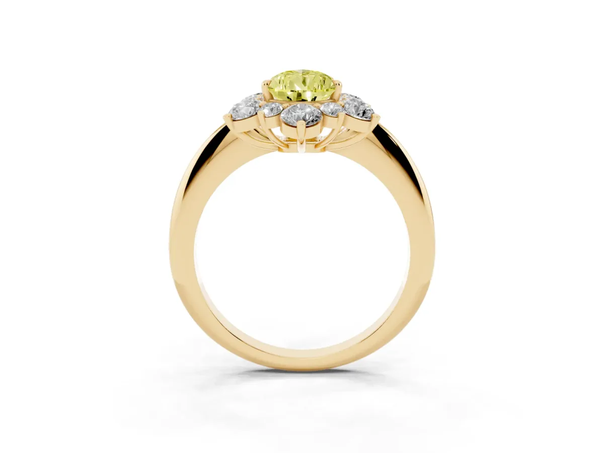 Fancy Yellow Pear Cut Diamond Cluster Halo Ring with Solitaire Band and Four-Prong Setting Yellow gold