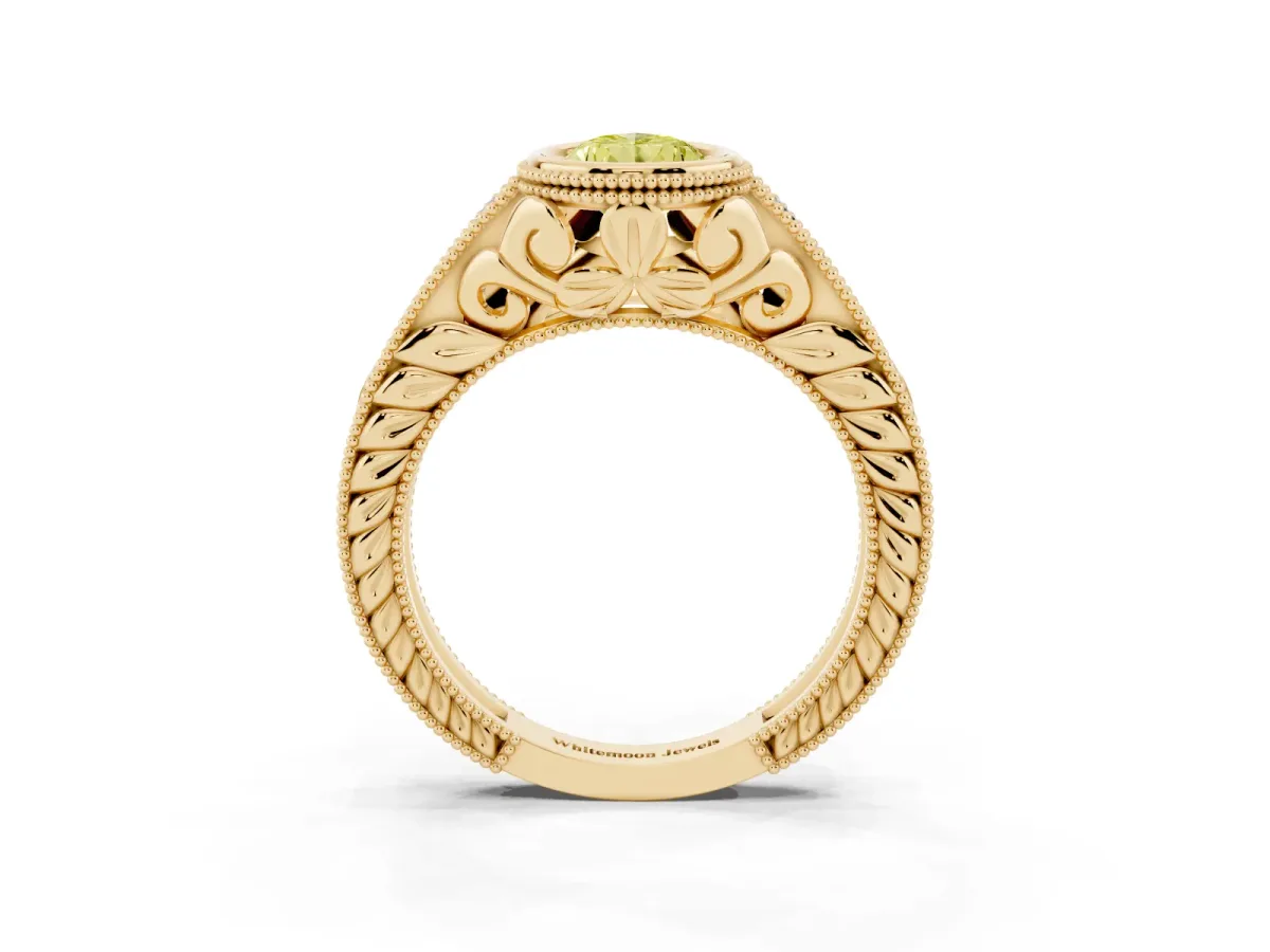 Fancy Yellow Bezel Set Pear Cut Diamond Milgrain Pave Engagement Ring Yellow gold