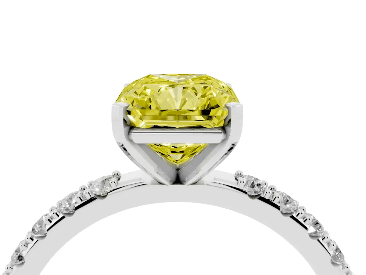 Fancy Yellow Radiant Cut Diamond Solitaire Pavé Band with Four-Prong Setting Silver