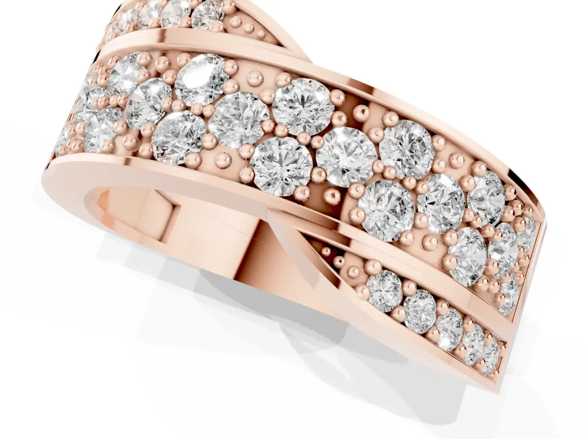 Pavé Round Diamond Crossover Band with Bead Prong Setting Rose gold