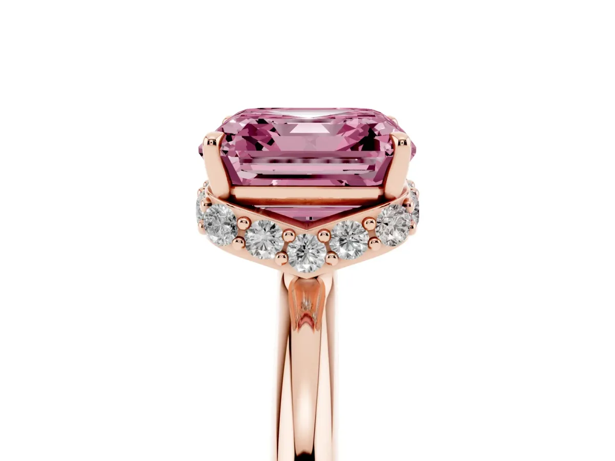 Fancy Pink Asscher Cut Brilliant Solitaire Engagement Ring with Six-Prong Setting and Classic Band Rose gold