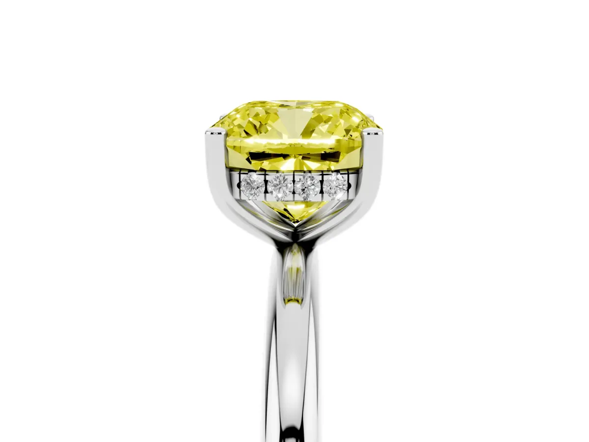 Fancy Yellow Cushion Cut Cut Solitaire Engagement Ring with Four-Prong Setting and Classic Band Silver