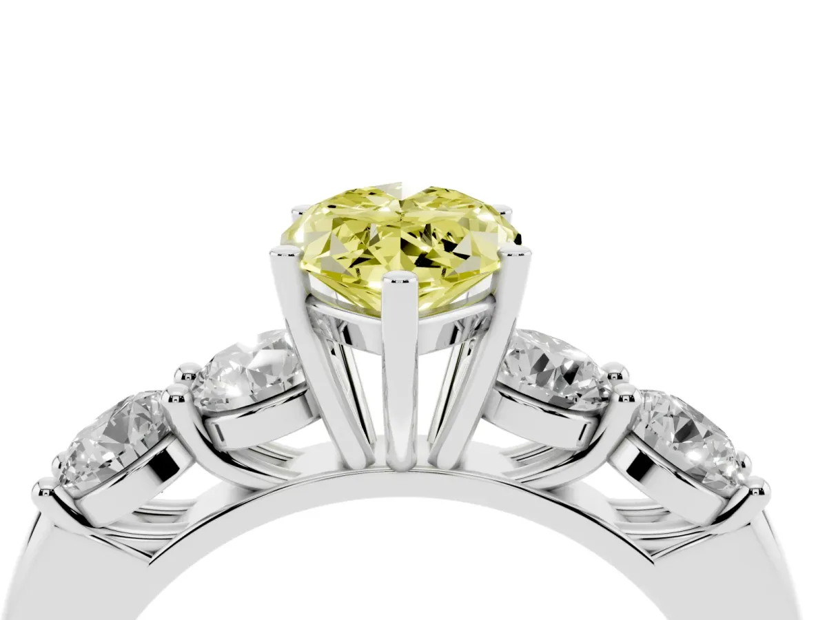 Fancy Yellow Marquise Cut Cut Five-Stone Prong Set Diamond Ring with Classic Band Silver
