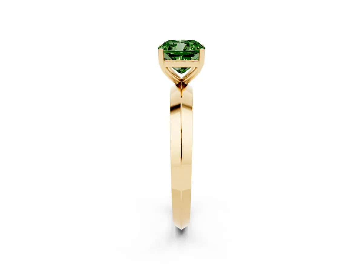 Fancy Green Cushion Cut Cut Solitaire Engagement Ring with Flat Band and Four-Prong Setting Yellow gold