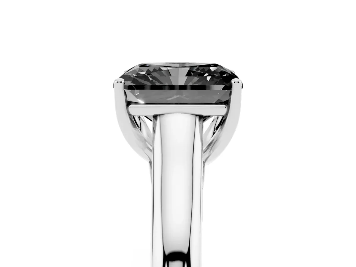 Fancy Black Radiant Cut Solitaire Engagement Ring with Tapered Band and Four-Prong Setting Silver