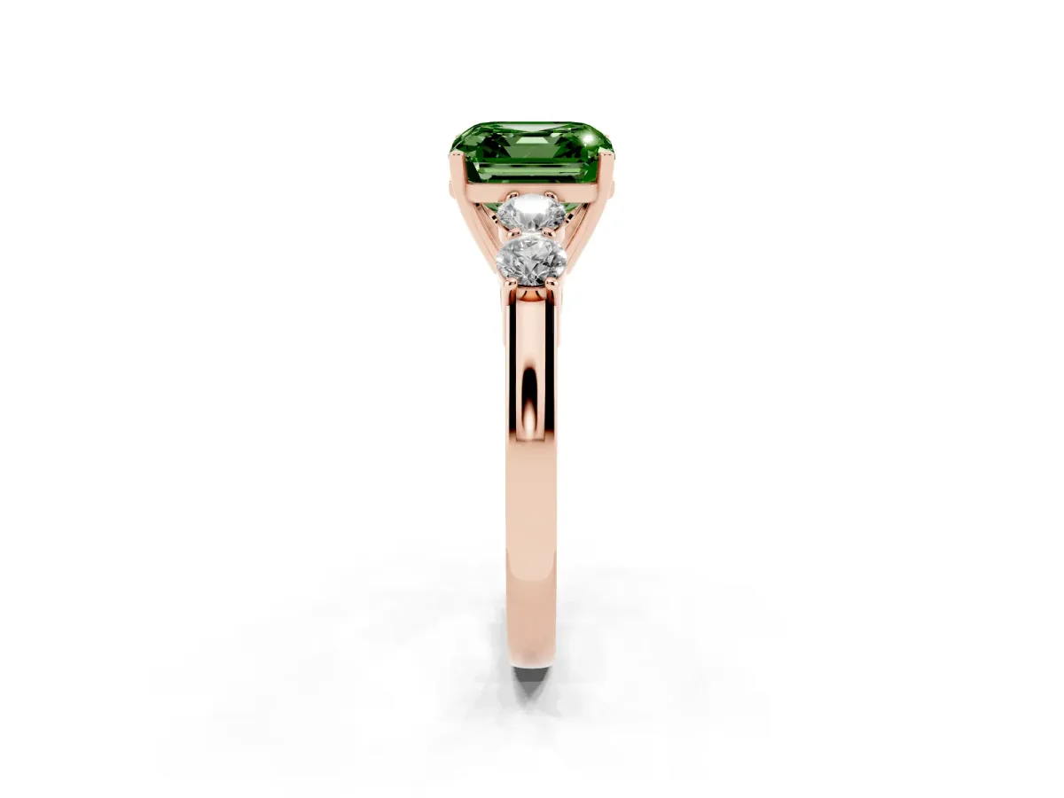 Fancy Green Asscher Cut Cut Diamond Five-Stone Prong Set White Gold Ring Rose gold