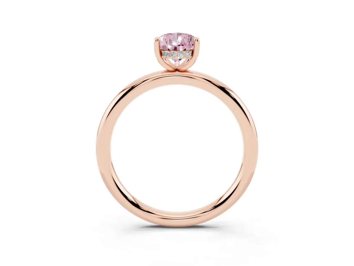 Fancy Pink Pear Cut Diamond Solitaire Ring with Thin Band and Four-Prong Setting Rose gold
