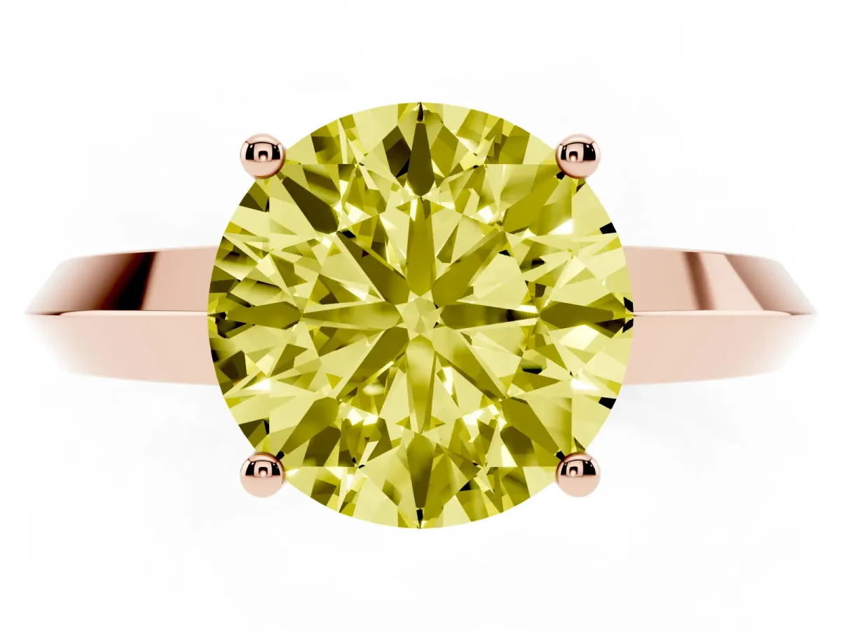 Fancy Yellow Round Cut Cut Solitaire Engagement Ring with Flat Band and Four-Prong Setting Rose gold
