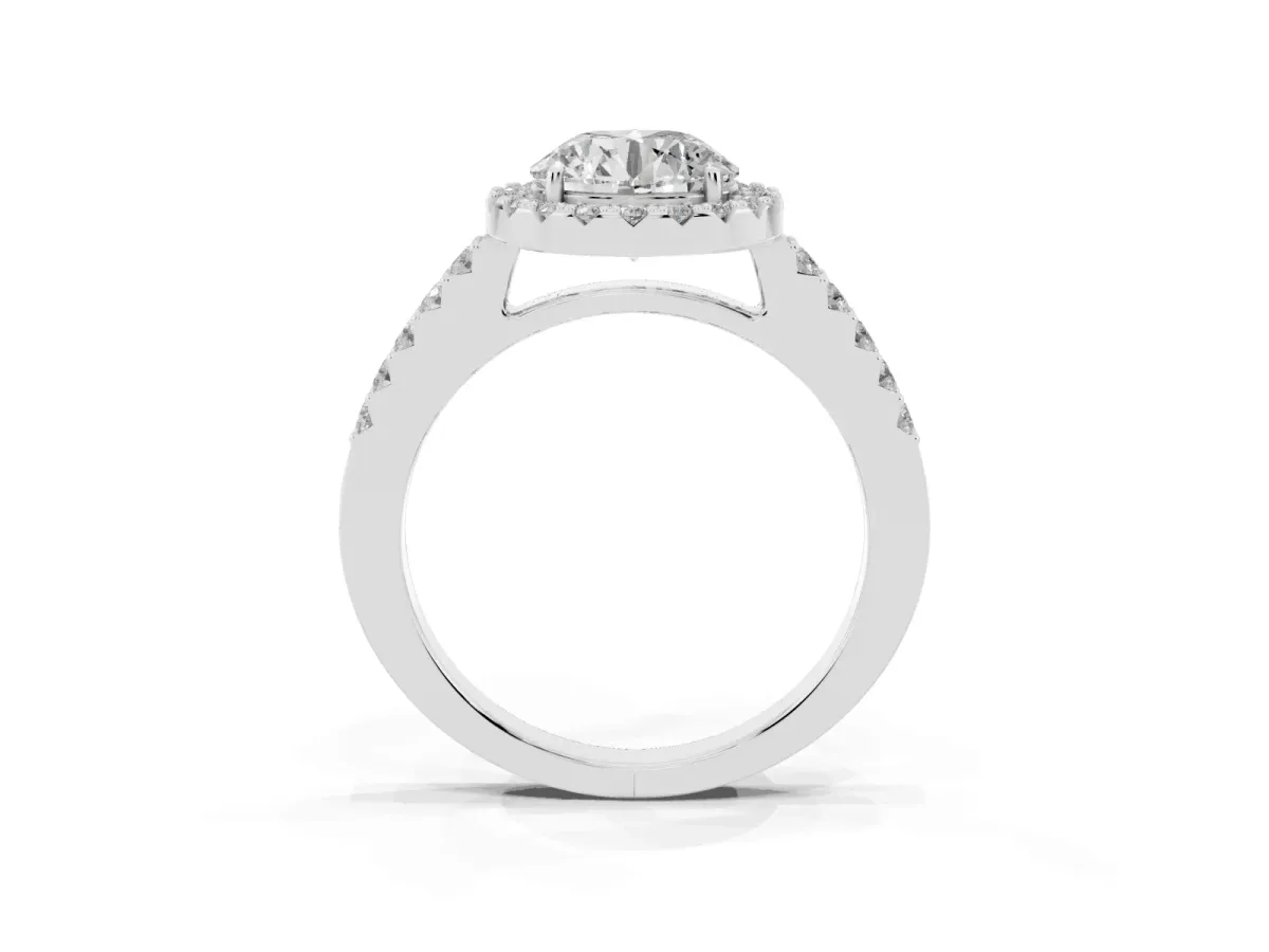 Round Cut Halo Diamond Pavé Solitaire Ring Platinum
