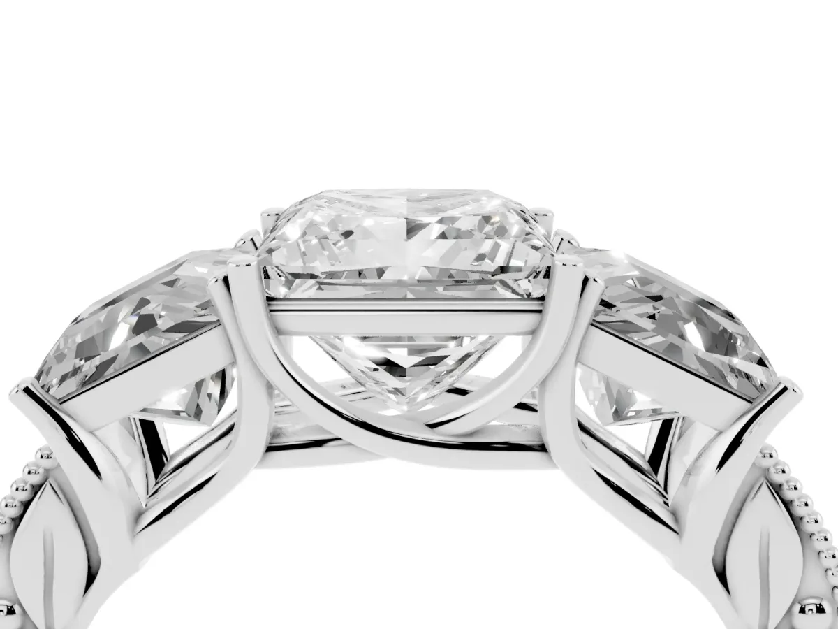Three-Stone Princess Cut Cut Milgrain Pavé Engagement Ring Platinum