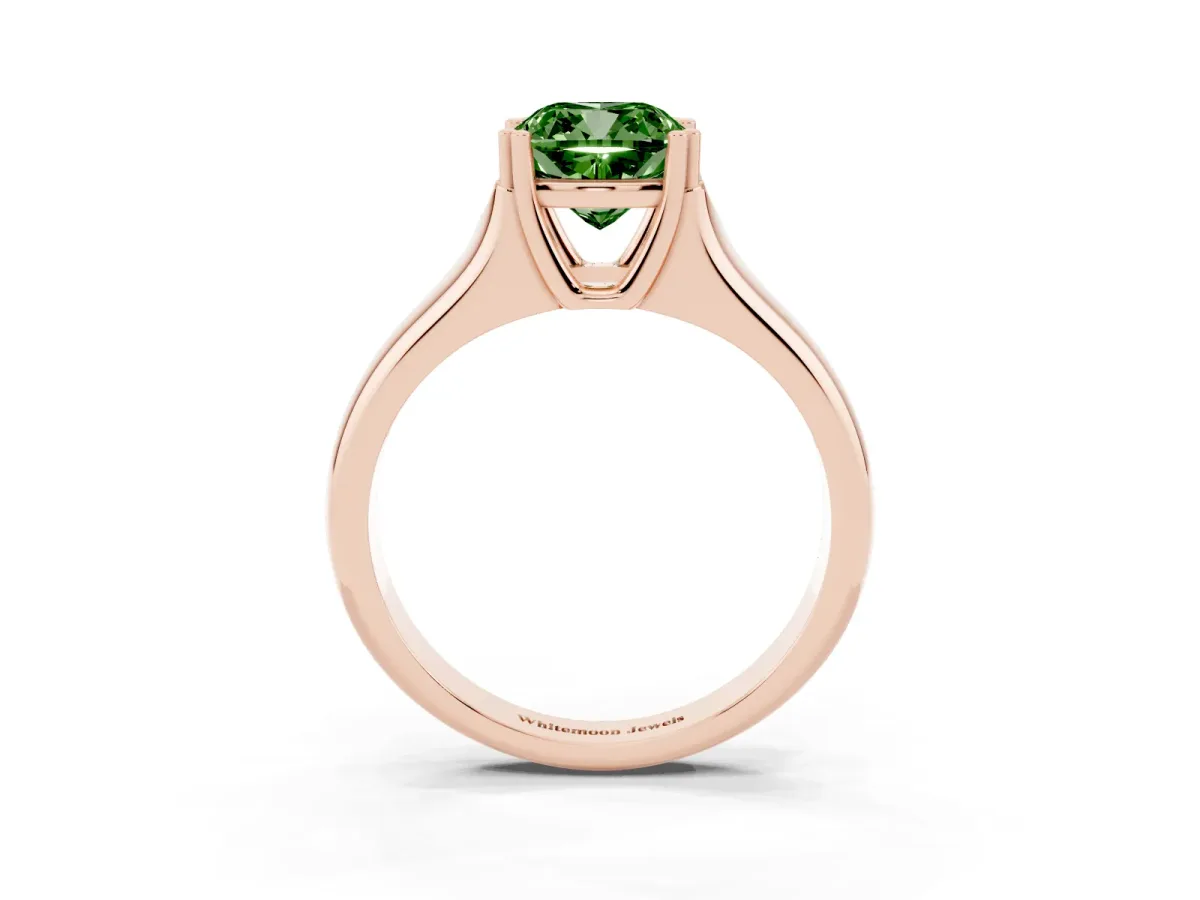 Fancy Green Cushion Cut Diamond Solitaire Ring with Wide Band and Prong Setting Rose gold