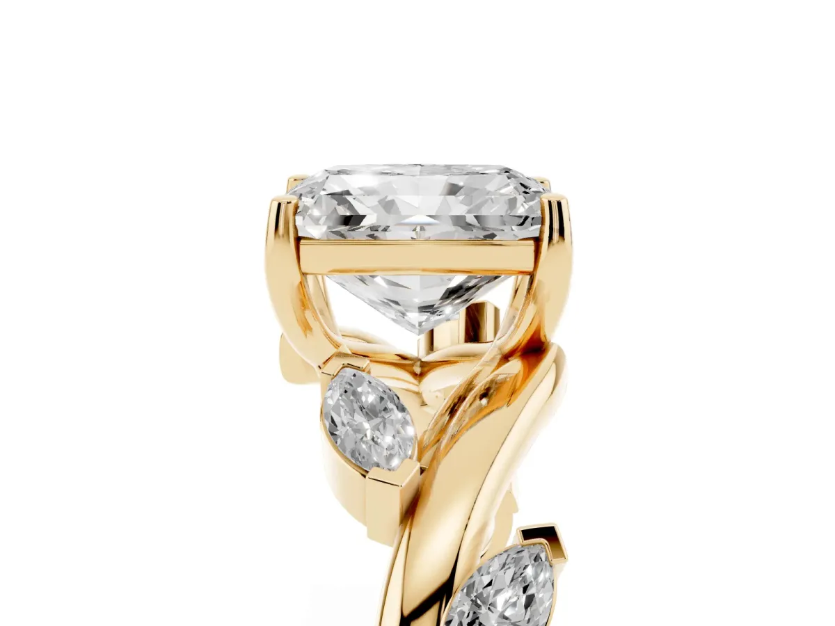 Radiant Cut Solitaire Twisted Band Marquise Accent Prong Setting Ring Yellow gold