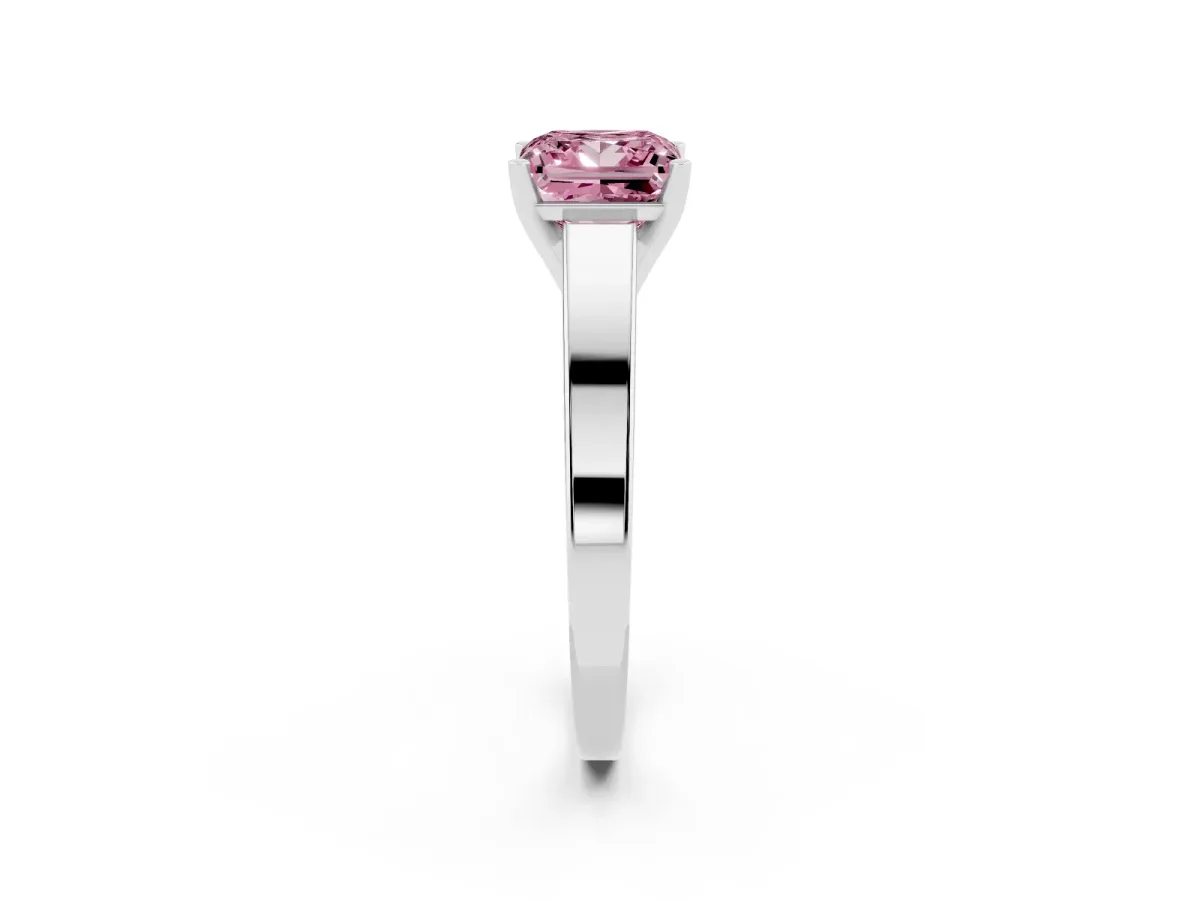Fancy Pink Princess Cut Solitaire Engagement Ring with Four-Prong Setting and Tapered Band Platinum