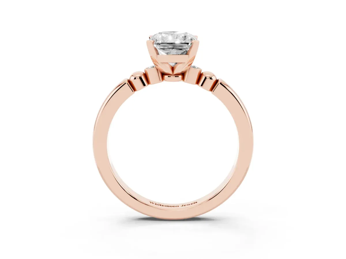 Radiant Cut Solitaire Beaded Band with Four-Prong Setting Rose gold