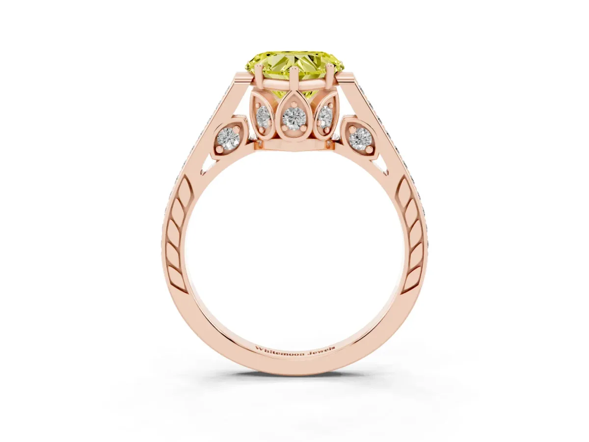 Fancy Yellow Heart Cut Cut Cathedral Pave Diamond Engagement Ring with Six-Prong Setting Rose gold