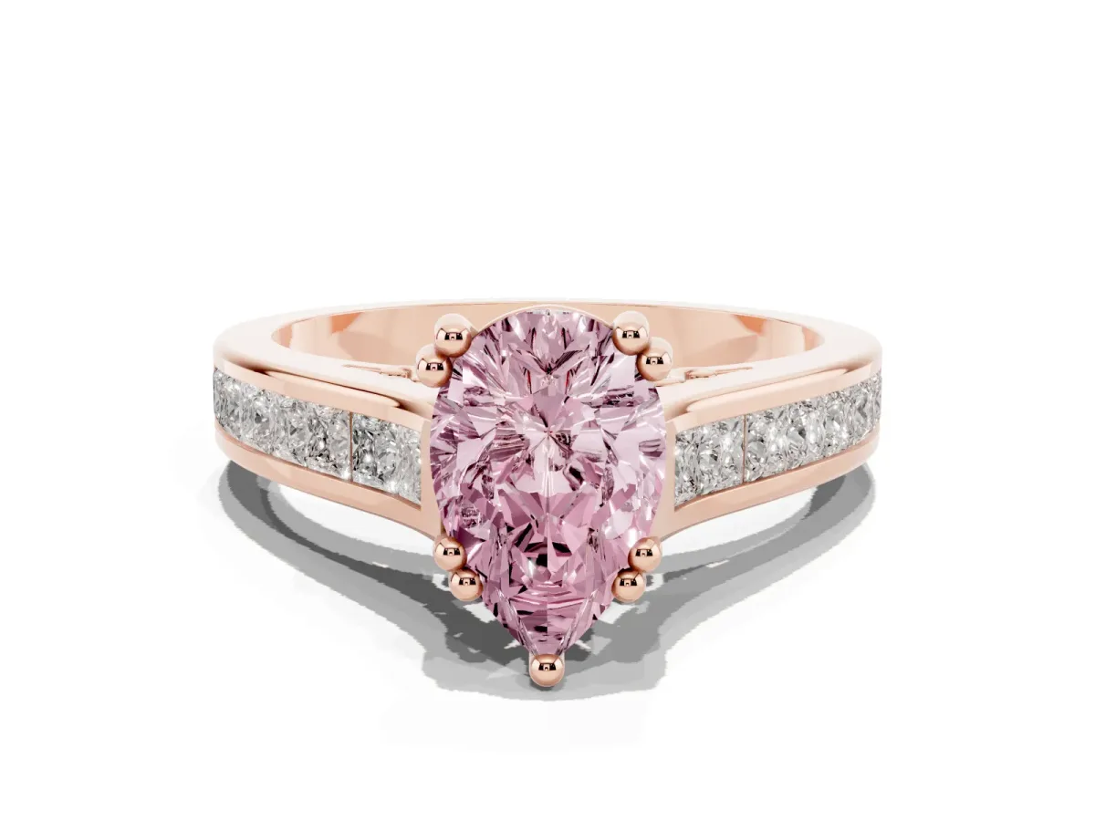 Fancy Pink Pear Cut Cut Channel Set Solitaire Engagement Ring with Prong Setting Rose gold