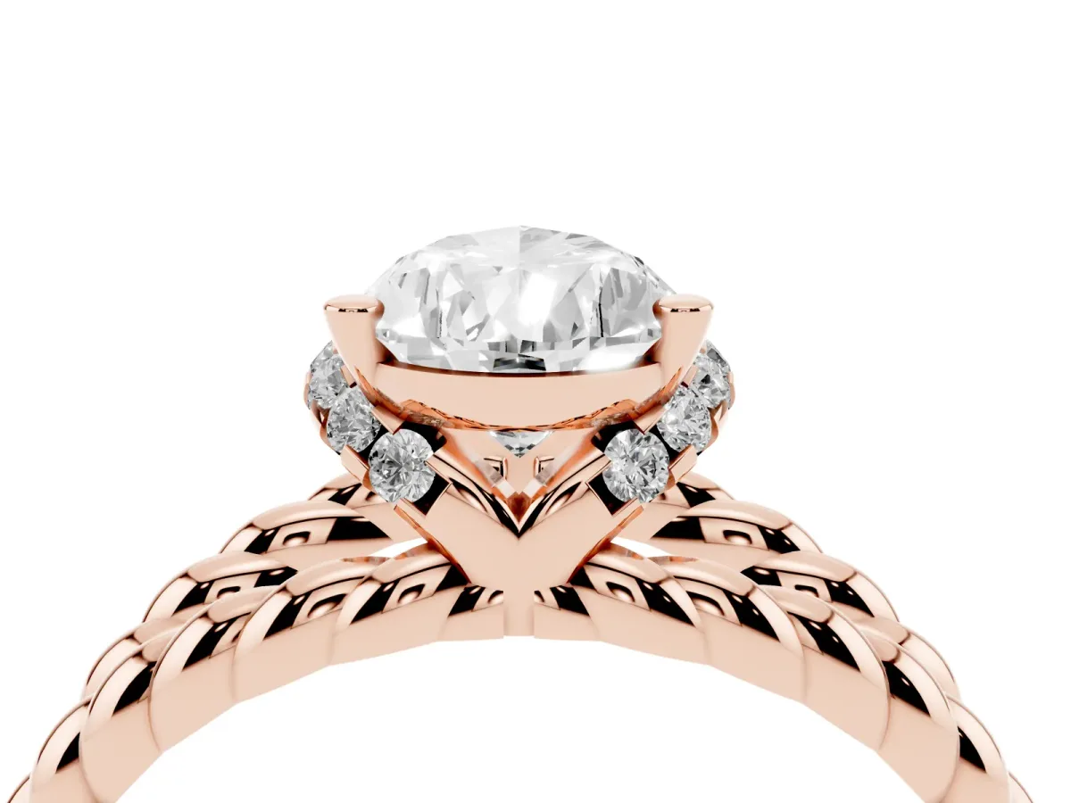 Pear Cut Halo Twisted Band Four-Prong Ring Rose gold
