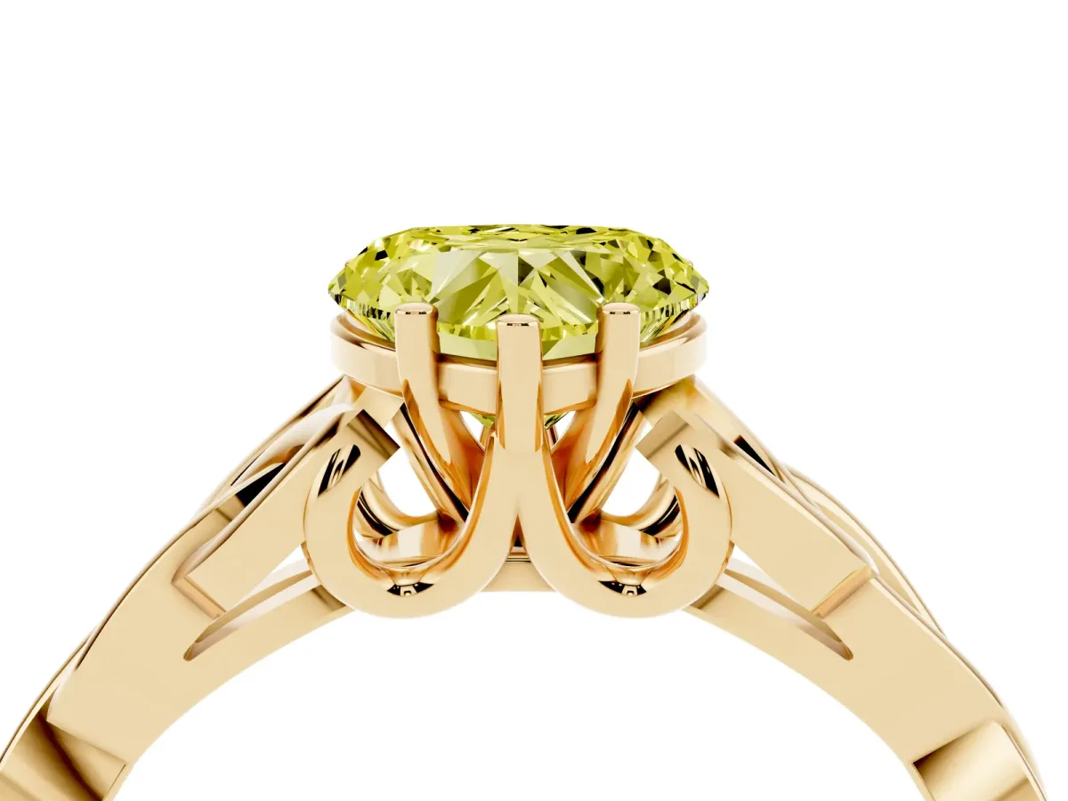 Fancy Yellow Heart Cut Diamond Solitaire Engagement Ring with Celtic Knot Band and Four-Prong Setting Yellow gold